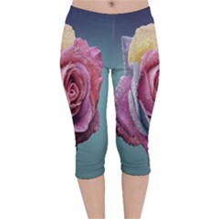 Rose Flower Love Romance Beautiful Velvet Capri Leggings  by artworkshop