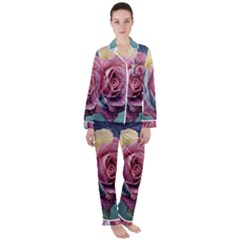 Rose Flower Love Romance Beautiful Satin Long Sleeve Pajamas Set by artworkshop