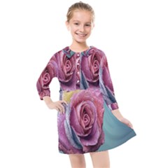 Rose Flower Love Romance Beautiful Kids  Quarter Sleeve Shirt Dress by artworkshop