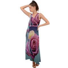 Rose Flower Love Romance Beautiful V-neck Chiffon Maxi Dress by artworkshop