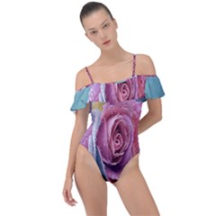 Rose Flower Love Romance Beautiful Frill Detail One Piece Swimsuit by artworkshop