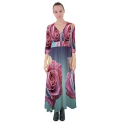 Rose Flower Love Romance Beautiful Button Up Maxi Dress by artworkshop