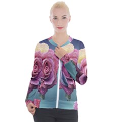 Rose Flower Love Romance Beautiful Casual Zip Up Jacket by artworkshop