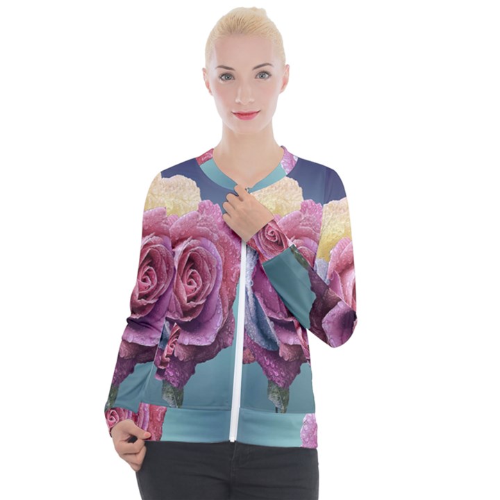 Rose Flower Love Romance Beautiful Casual Zip Up Jacket