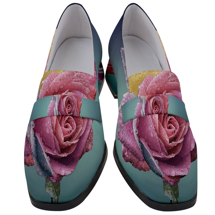 Rose Flower Love Romance Beautiful Women s Chunky Heel Loafers