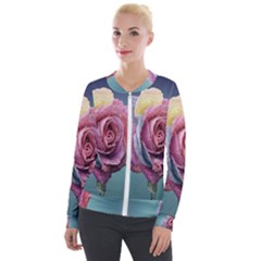 Rose Flower Love Romance Beautiful Velvet Zip Up Jacket by artworkshop