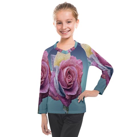 Rose Flower Love Romance Beautiful Kids  Long Mesh Tee by artworkshop