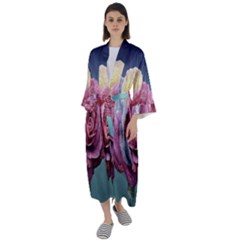 Rose Flower Love Romance Beautiful Maxi Satin Kimono