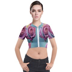 Rose Flower Love Romance Beautiful Short Sleeve Cropped Jacket by artworkshop