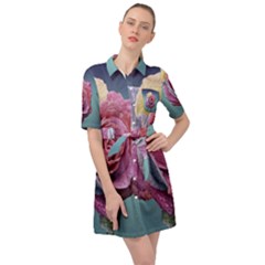 Rose Flower Love Romance Beautiful Belted Shirt Dress by artworkshop