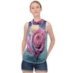 Rose Flower Love Romance Beautiful High Neck Satin Top by artworkshop