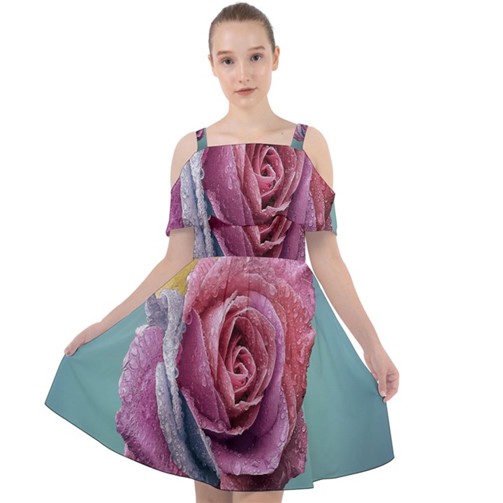 Rose Flower Love Romance Beautiful Cut Out Shoulders Chiffon Dress