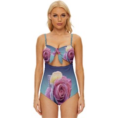 Rose Flower Love Romance Beautiful Knot Front One-piece Swimsuit