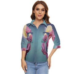 Rose Flower Love Romance Beautiful Women s Quarter Sleeve Pocket Shirt