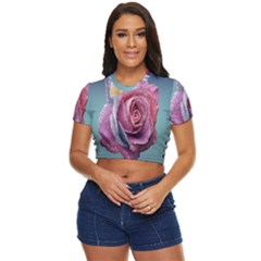 Rose Flower Love Romance Beautiful Side Button Cropped Tee by artworkshop