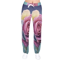 Rose Flower Love Romance Beautiful Women Velvet Drawstring Pants by artworkshop