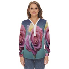 Rose Flower Love Romance Beautiful Zip Up Long Sleeve Blouse