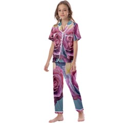 Rose Flower Love Romance Beautiful Kids  Satin Short Sleeve Pajamas Set by artworkshop