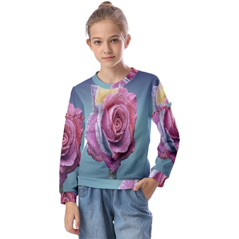 Rose Flower Love Romance Beautiful Kids  Long Sleeve Tee With Frill  by artworkshop