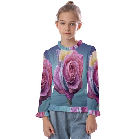 Rose Flower Love Romance Beautiful Kids  Frill Detail Tee by artworkshop