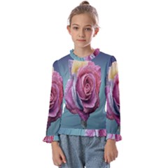 Rose Flower Love Romance Beautiful Kids  Frill Detail Tee