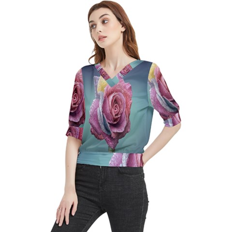 Rose Flower Love Romance Beautiful Quarter Sleeve Blouse by artworkshop