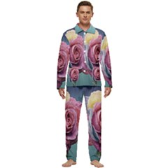 Rose Flower Love Romance Beautiful Men s Long Sleeve Velvet Pocket Pajamas Set by artworkshop