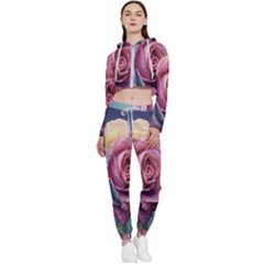 Rose Flower Love Romance Beautiful Cropped Zip Up Lounge Set by artworkshop