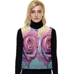 Rose Flower Love Romance Beautiful Women s Short Button Up Puffer Vest by artworkshop