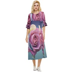 Rose Flower Love Romance Beautiful Double Cuff Midi Dress