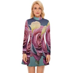 Rose Flower Love Romance Beautiful Long Sleeve Velour Longline Dress