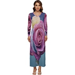 Rose Flower Love Romance Beautiful Long Sleeve Velour Longline Maxi Dress by artworkshop