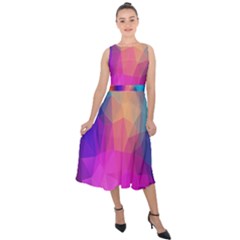 Triangles Polygon Color Midi Tie-back Chiffon Dress