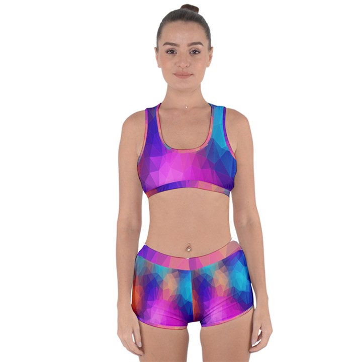 Triangles Polygon Color Racerback Boyleg Bikini Set