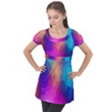 Triangles Polygon Color Puff Sleeve Tunic Top View1