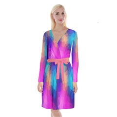 Triangles Polygon Color Long Sleeve Velvet Front Wrap Dress by artworkshop