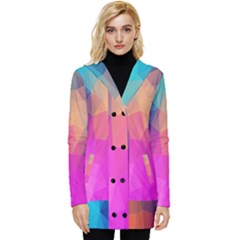 Triangles Polygon Color Button Up Hooded Coat 