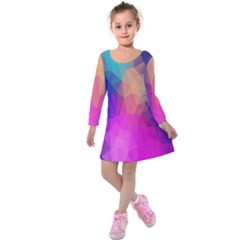 Triangles Polygon Color Kids  Long Sleeve Velvet Dress by artworkshop