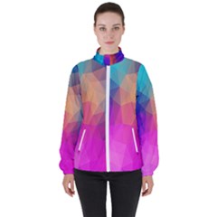 Triangles Polygon Color Women s High Neck Windbreaker by artworkshop