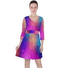 Triangles Polygon Color Quarter Sleeve Ruffle Waist Dress by artworkshop