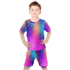 Triangles Polygon Color Kids  Tee And Shorts Set by artworkshop