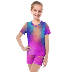 Triangles Polygon Color Kids  Mesh Tee And Shorts Set