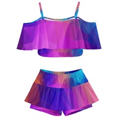 Triangles Polygon Color Kids  Off Shoulder Skirt Bikini by artworkshop