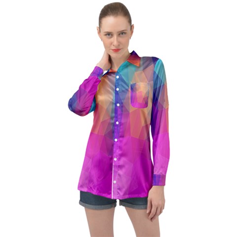 Triangles Polygon Color Long Sleeve Satin Shirt by artworkshop