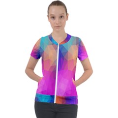 Triangles Polygon Color Short Sleeve Zip Up Jacket by artworkshop