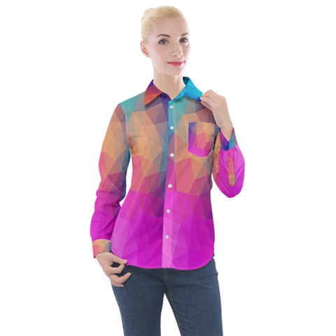 Triangles Polygon Color Women s Long Sleeve Pocket Shirt by artworkshop