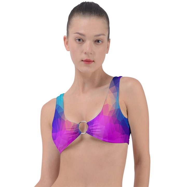 Triangles Polygon Color Ring Detail Bikini Top