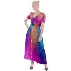 Triangles Polygon Color Button Up Short Sleeve Maxi Dress by artworkshop