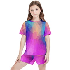 Triangles Polygon Color Kids  Tee And Sports Shorts Set by artworkshop