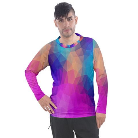 Triangles Polygon Color Men s Pique Long Sleeve Tee by artworkshop